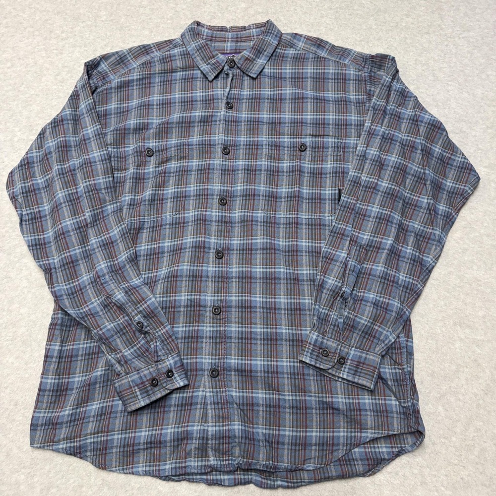 Patagonia Shirt Mens M Blue Plaid Organic Cotton Long Sleeve Button Up Outdoor